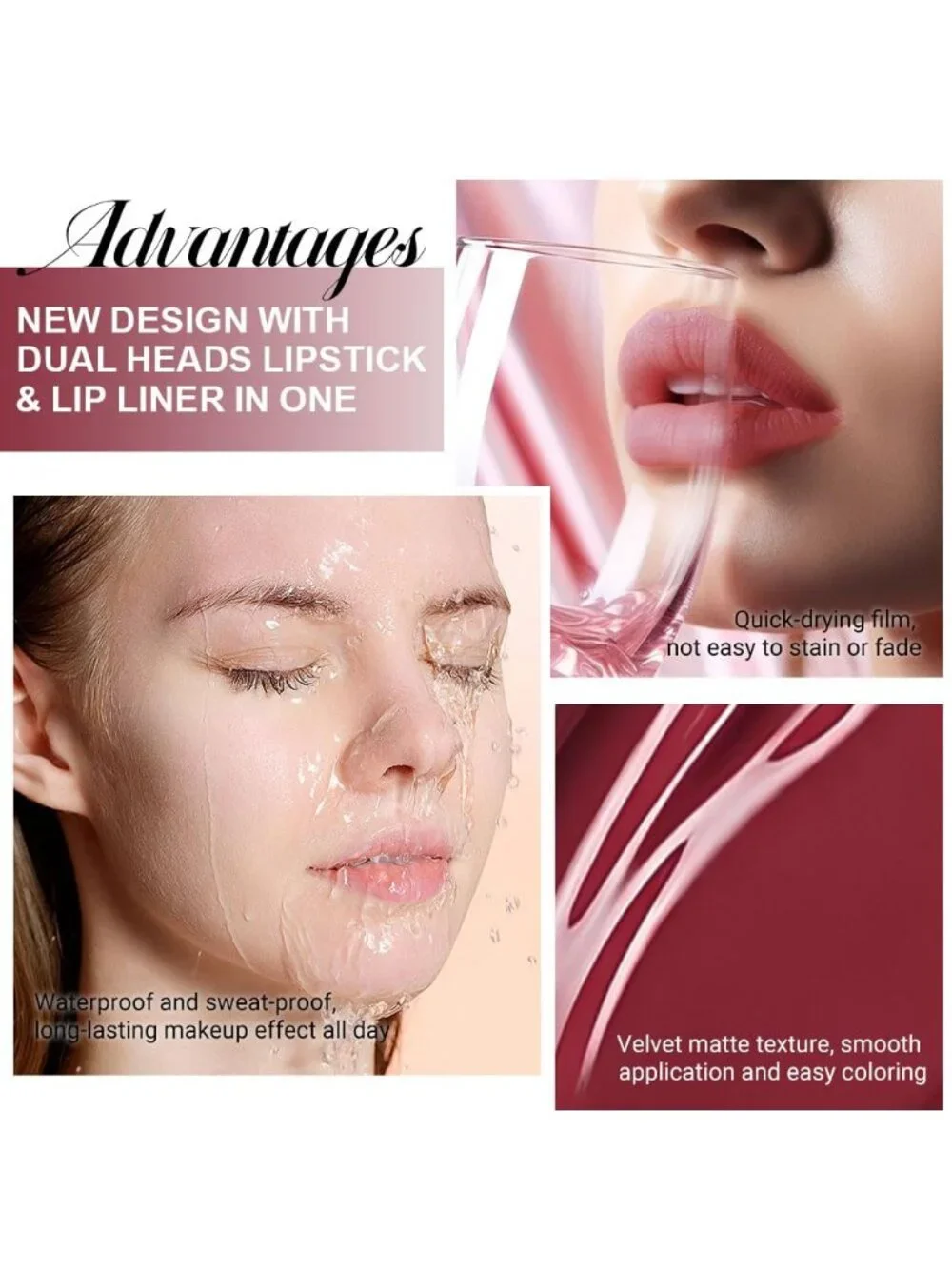 05#-Cherry Frost Red 2-in-1 Waterproof Long Lasting Double-Ended Liquid Lipstick